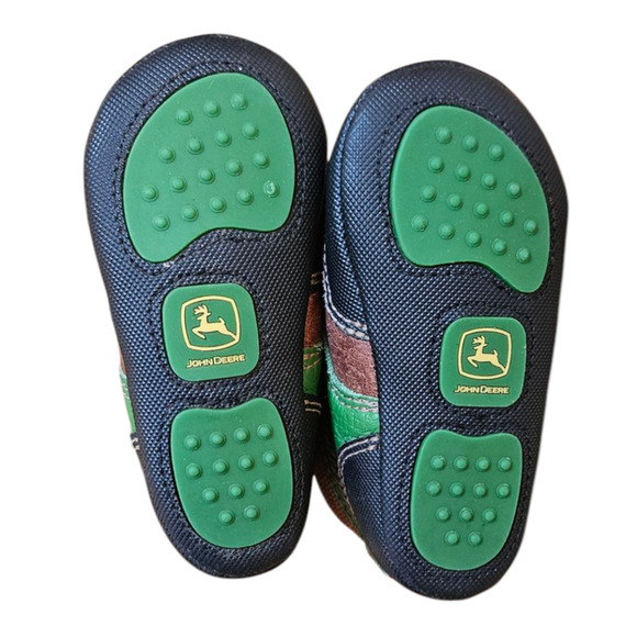 John Deere Upper Leather Green Brown Baby Booties Size 3 - Picture 8 of 9